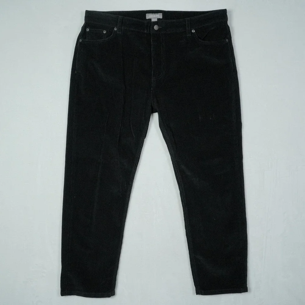 Ash & Erie Mens Black Corduroy Straight Leg Pants 38x27 Stretch Cotton